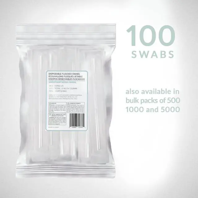 Alt view image 6 of 6 - Sterile Nasopharyngeal Swabs - 50 Packs of 100 (5000) Flocked Nasal Swabs for Sampling, 80 mm Break Point, Nylon Flocking Tip White