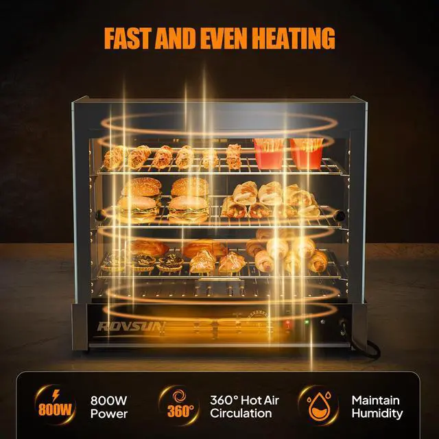 Alt view image 2 of 6 - Commercial Food Warmer Display with Adjustable Shelf, 3-Tier Electric Countertop Warmers for Hamburger, Chicken, Bread, Pizza Warmer in Restaurant, Cafe, Store 800W 86-185