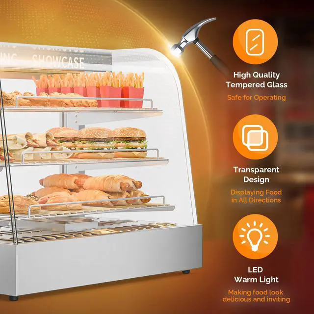 Alt view image 4 of 6 - Commercial Food Warmer Display with Adjustable Shelf, 3-Tier Electric Countertop Warmers for Hamburger, Chicken, Bread, Pizza Warmer in Restaurant, Cafe, Store 800W 86-185