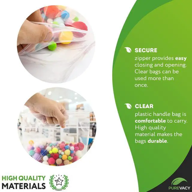 Alt view image 3 of 5 - Reclosable Zipper Bags, Clear Plastic Bags with Die Cut Handles, 13 x 15 Inch Plus 3 Inch Lip, 3 Mil LDPE, Pack of 500