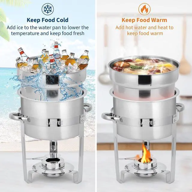 Alt view image 6 of 6 - 7QT Commercial-Grade Soup Chafer Set of 4, Stainless Steel Round Food Warmers with Pots, Notched Lids & Fuel Holders, Commercial Buffet Equipment for Large Banquet Service & Buffet Catering