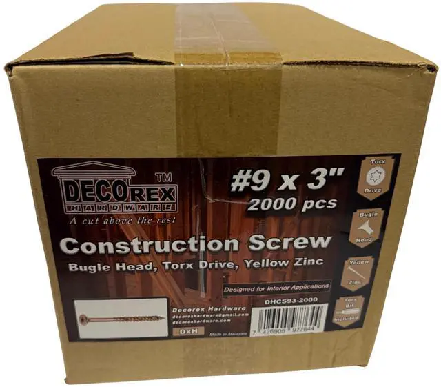 Main image of #9 x 3 Wood Construction Screws Zinc Yellow Coated, Self-Drilling Point, Bugle Head, Torx Drive Heavy-Duty Deck & Framing Screws 2000 Count