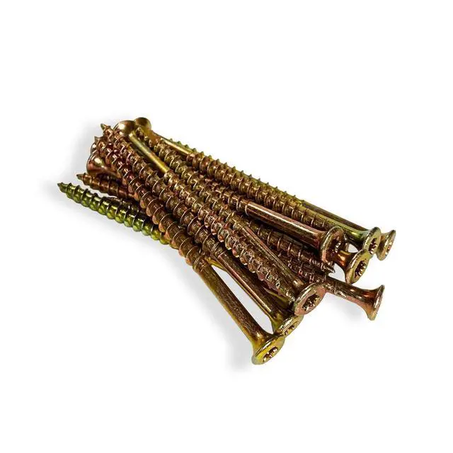 Alt view image 4 of 5 - #9 x 3 Wood Construction Screws Zinc Yellow Coated, Self-Drilling Point, Bugle Head, Torx Drive Heavy-Duty Deck & Framing Screws 2000 Count