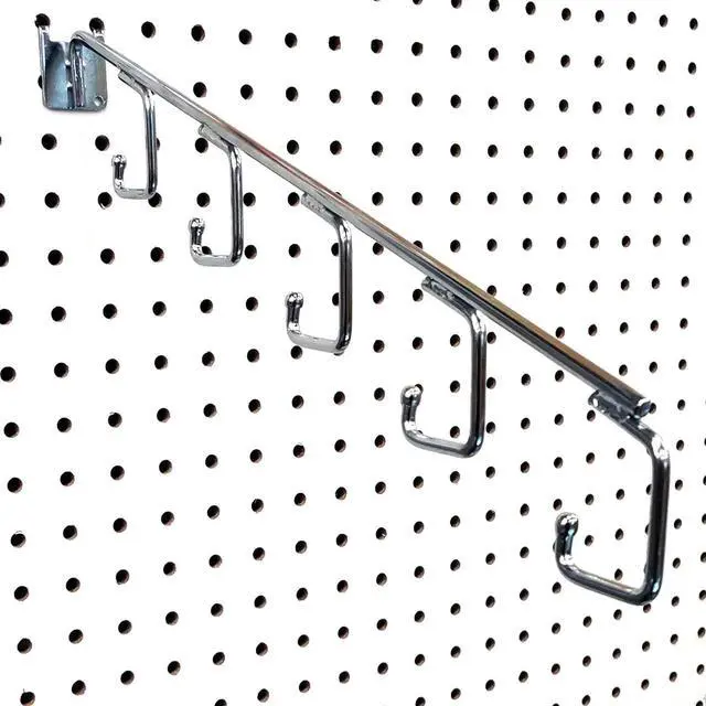 Alt view image 2 of 4 - 16" L Pegboard 5 Hook Waterfall Faceout Hook, Chrome - 25 Pack