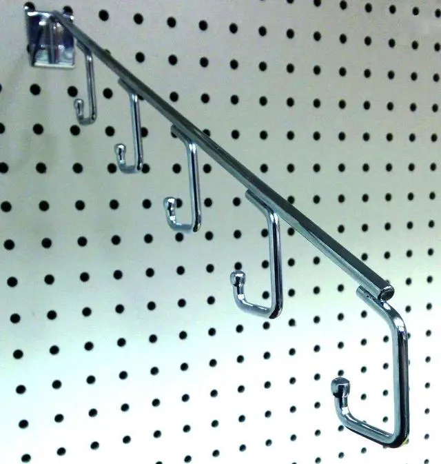 Alt view image 4 of 4 - 16" L Pegboard 5 Hook Waterfall Faceout Hook, Chrome - 25 Pack