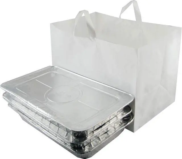 Main image of 100 Pcs 22" x 14" x 15.25" Full Tray Catering Bags Take out Bags Bulk Catering Bag with Cardboard Bottom and Soft Loop Handles for Restaurant, Retail, Business