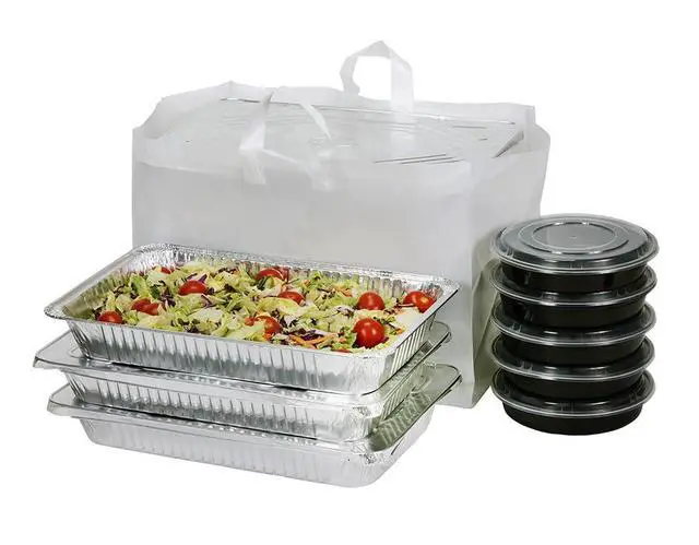 Alt view image 2 of 4 - 100 Pcs 22" x 14" x 15.25" Full Tray Catering Bags Take out Bags Bulk Catering Bag with Cardboard Bottom and Soft Loop Handles for Restaurant, Retail, Business
