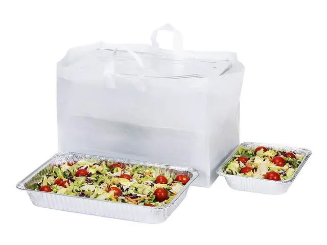 Alt view image 3 of 4 - 100 Pcs 22" x 14" x 15.25" Full Tray Catering Bags Take out Bags Bulk Catering Bag with Cardboard Bottom and Soft Loop Handles for Restaurant, Retail, Business