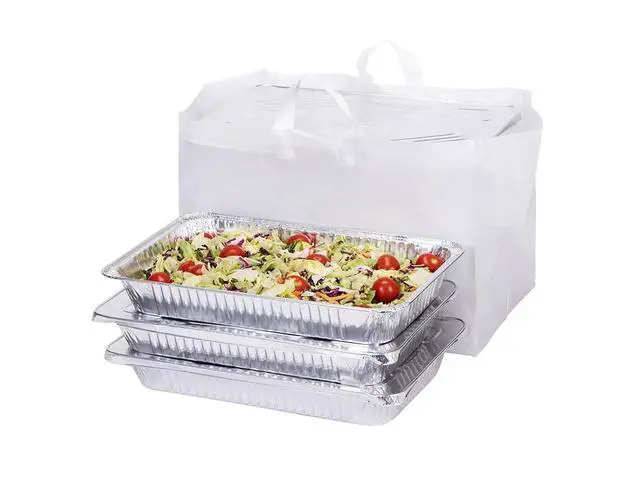 Alt view image 4 of 4 - 100 Pcs 22" x 14" x 15.25" Full Tray Catering Bags Take out Bags Bulk Catering Bag with Cardboard Bottom and Soft Loop Handles for Restaurant, Retail, Business