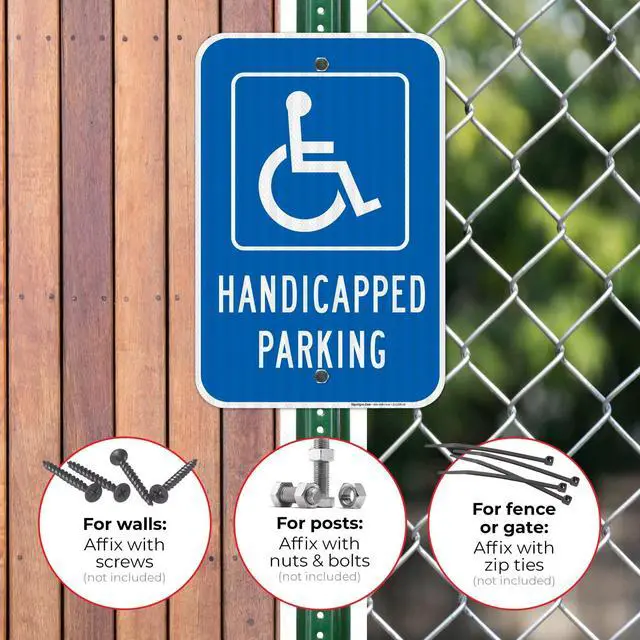 Alt view image 2 of 6 - Handicap Parking Sign, Handicapped Sign, 12x18 Inches, 3M EGP Reflective with Post & Cast Iron Base Stand Set Made in USA by