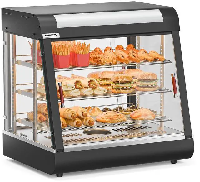 Main image of Pizza Warmer Food Warmer Display Countertop, Electric Commercial Food Warmer w/LED Adjustable Removable Shelves Glass Door, Pastry Display Case for Buffet Restaurant Party (26" Length-1200W)