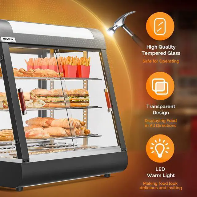 Alt view image 2 of 6 - Pizza Warmer Food Warmer Display Countertop, Electric Commercial Food Warmer w/LED Adjustable Removable Shelves Glass Door, Pastry Display Case for Buffet Restaurant Party (26" Length-1200W)