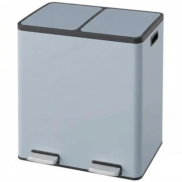 Main image of Dual Trash Can, 2 x 8 Gallon (2 x 30 L) Hands-Free Trash and Recycle Bin Combo, Stainless Steel Kitchen Garbage Can with Soft-Close Lid, Removable Inner Buckets, Step Pedal, Airtight(Haze Blue)