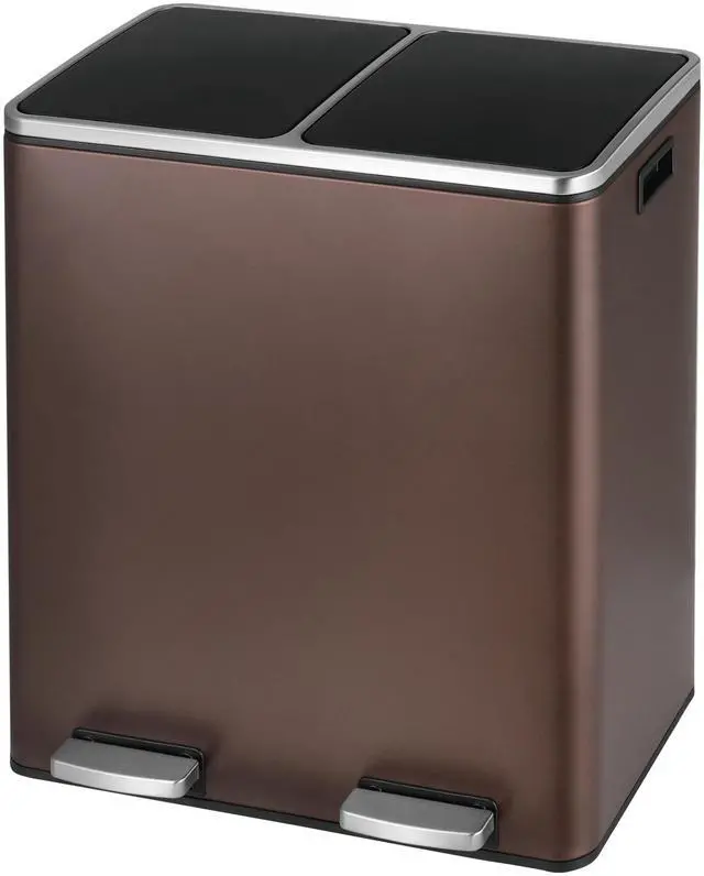 Main image of Dual Trash Can, 2 x 8 Gallon (2 x 30 L) Hands-Free Trash and Recycle Bin Combo, Stainless Steel Kitchen Garbage Can with Soft-Close Lid, Removable Inner Buckets, Step Pedal, Airtight (Brown)
