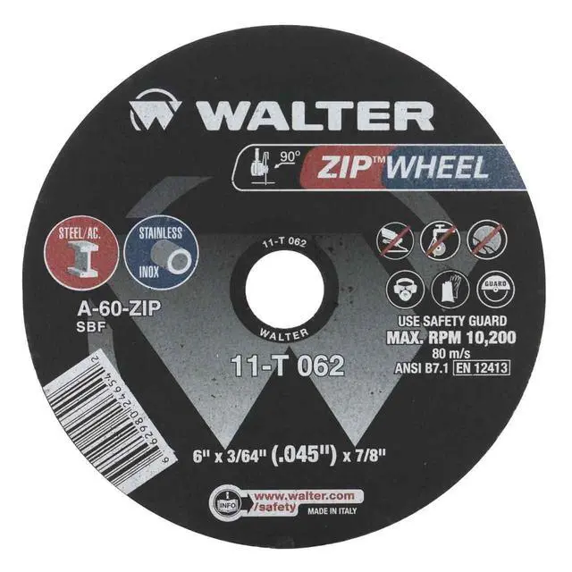 Alt view image 5 of 5 - Walter 11T062 6x3/64x7/8 Zip Wheel Cut-Off Wheels Type 1 A60 Grit, 25 Pack