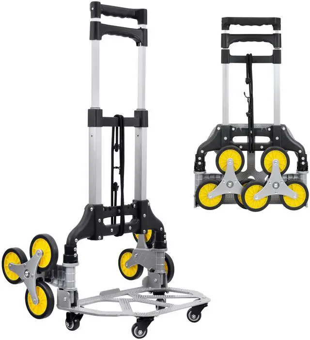 Main image of Stair Climber Hand Truck Dolly with Tri-Wheel Design, 154 lb Capacity, Foldable Steel Frame, Adjustable Handle, Rubber Wheels, Pre-Assembled for Stair and Flat Use