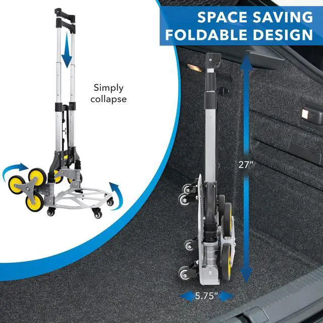 Alt view image 3 of 6 - Stair Climber Hand Truck Dolly with Tri-Wheel Design, 154 lb Capacity, Foldable Steel Frame, Adjustable Handle, Rubber Wheels, Pre-Assembled for Stair and Flat Use