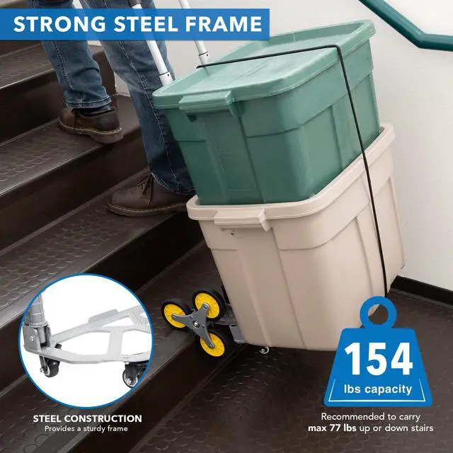 Alt view image 6 of 6 - Stair Climber Hand Truck Dolly with Tri-Wheel Design, 154 lb Capacity, Foldable Steel Frame, Adjustable Handle, Rubber Wheels, Pre-Assembled for Stair and Flat Use