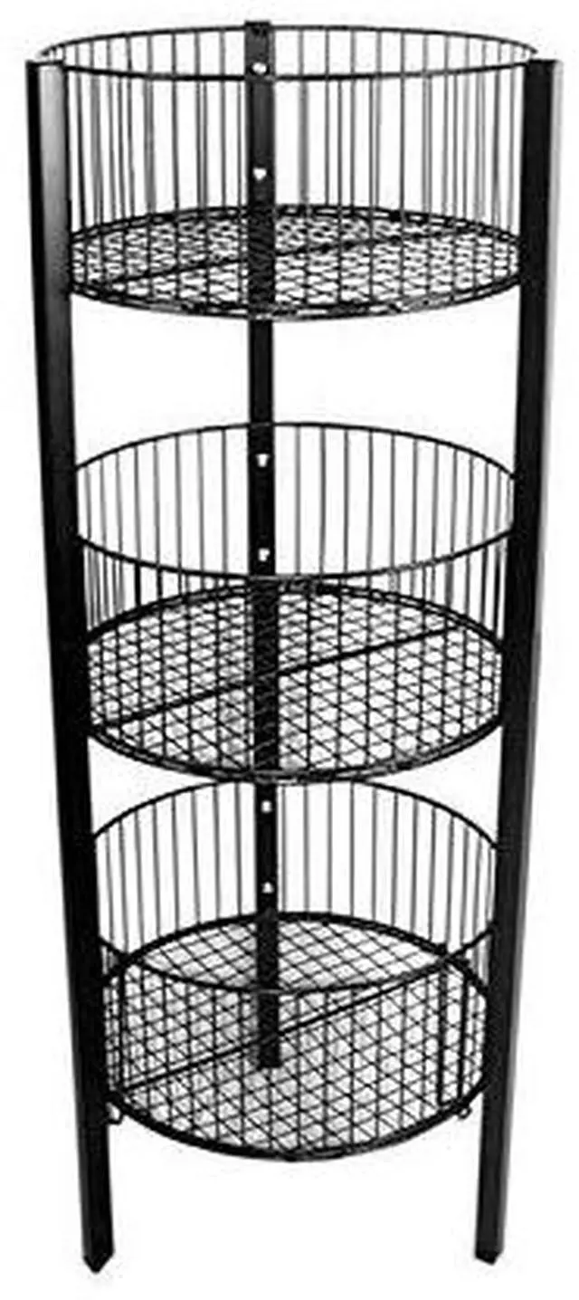 Main image of Only Hangers 3-Level Wire Basket Display Rack, Floor Standing, Round Bins, Metal Frame - Available in Black and White (BLACK)
