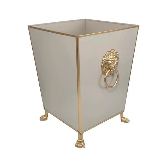 Alt view image 2 of 6 - Jayes Studio Decorative Waste Basket Bathroom With Gold Feet, Garbage Can Bedroom, Vanity, Metal Office Trash Cans, Square Trash Bin No Lid, Taupe Bathroom Accessories Lions Head Accent Paws & Claws