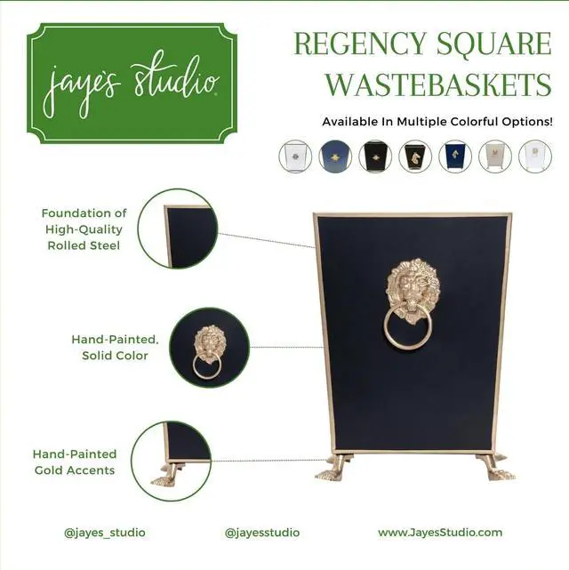 Alt view image 5 of 6 - Jayes Studio Decorative Waste Basket Bathroom With Gold Feet, Garbage Can Bedroom, Vanity, Metal Office Trash Cans, Square Trash Bin No Lid, Taupe Bathroom Accessories Lions Head Accent Paws & Claws