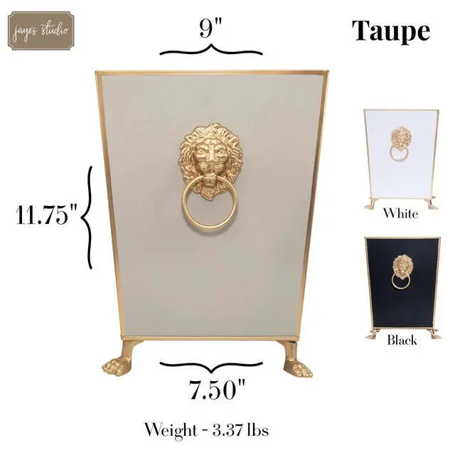Alt view image 6 of 6 - Jayes Studio Decorative Waste Basket Bathroom With Gold Feet, Garbage Can Bedroom, Vanity, Metal Office Trash Cans, Square Trash Bin No Lid, Taupe Bathroom Accessories Lions Head Accent Paws & Claws