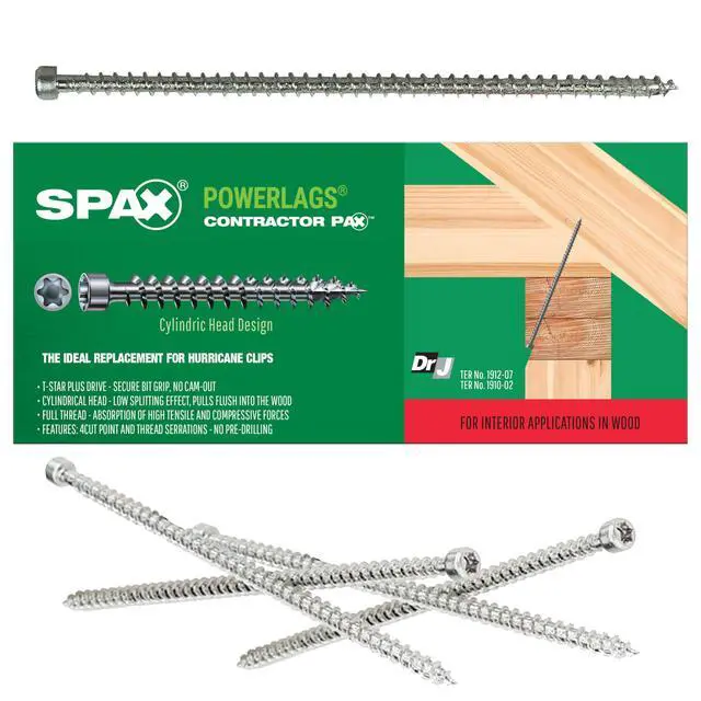 Alt view image 4 of 6 - #14 x 6-1/4" Powerlags Interior Cylindric Head Structural Wood Lag Screws (500 pcs) T30+ T-Star Plus Truss Rafter Beam Construction
