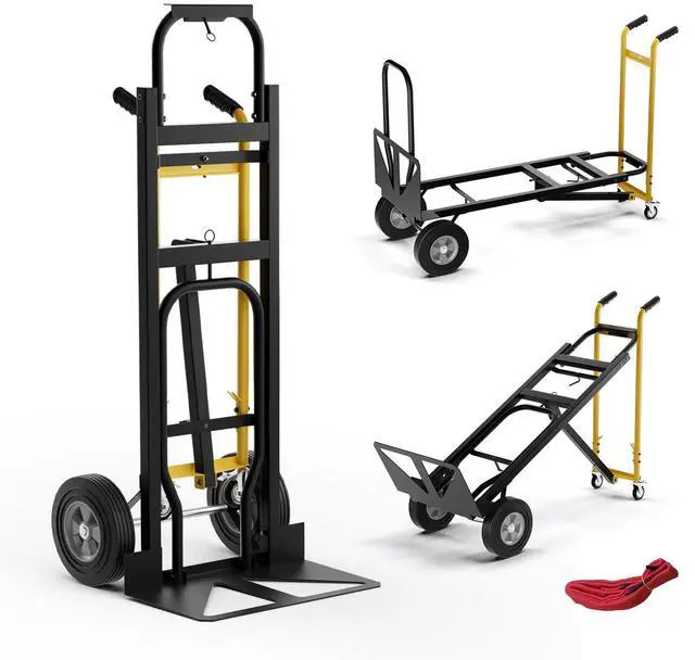 Main image of Convertible Hand Truck, 3-in-1 Metal Dolly Cart with 4 Wheels (2 Lockable), 1000 LBS Capacity, Safety Straps, Heavy-Duty Collapsible Folding Cart for Moving Home, Garage, Shop
