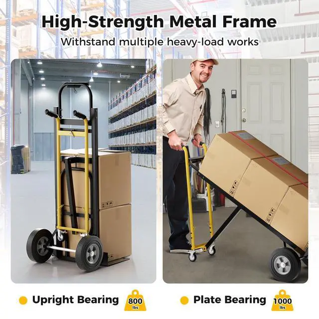Alt view image 3 of 6 - Convertible Hand Truck, 3-in-1 Metal Dolly Cart with 4 Wheels (2 Lockable), 1000 LBS Capacity, Safety Straps, Heavy-Duty Collapsible Folding Cart for Moving Home, Garage, Shop