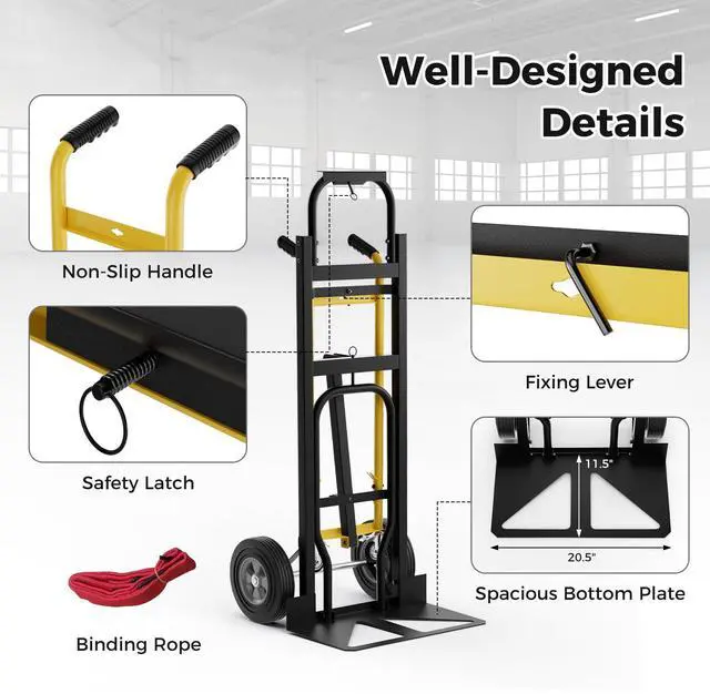 Alt view image 4 of 6 - Convertible Hand Truck, 3-in-1 Metal Dolly Cart with 4 Wheels (2 Lockable), 1000 LBS Capacity, Safety Straps, Heavy-Duty Collapsible Folding Cart for Moving Home, Garage, Shop