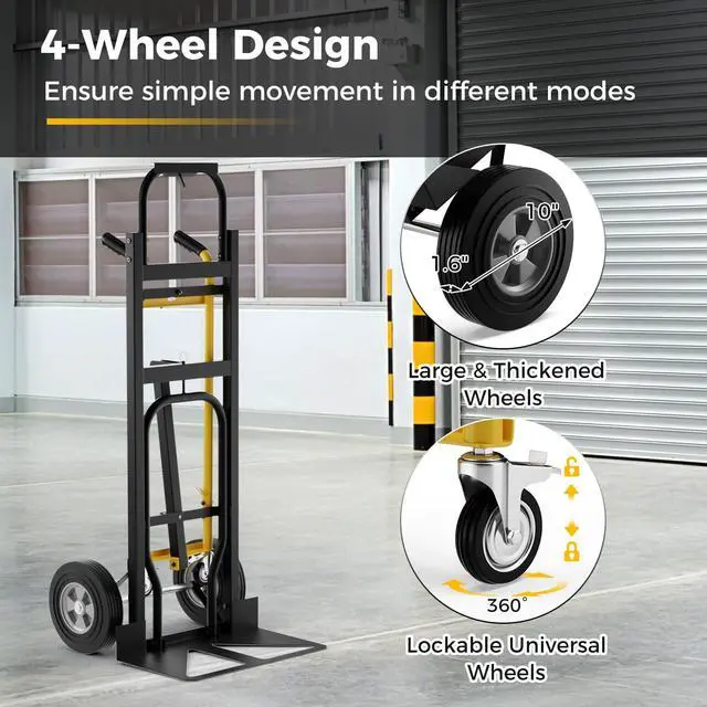 Alt view image 5 of 6 - Convertible Hand Truck, 3-in-1 Metal Dolly Cart with 4 Wheels (2 Lockable), 1000 LBS Capacity, Safety Straps, Heavy-Duty Collapsible Folding Cart for Moving Home, Garage, Shop