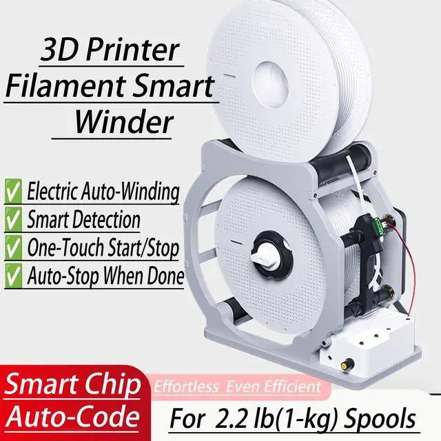 Alt view image 2 of 6 - Electric 3D Filament Respooler - Automatic Spool Winder with Smart Start & Stop, Adjustable Tension Control, Universal for PLA PETG ABS TPU, Fast 5-Minute Winding for 3D Printing