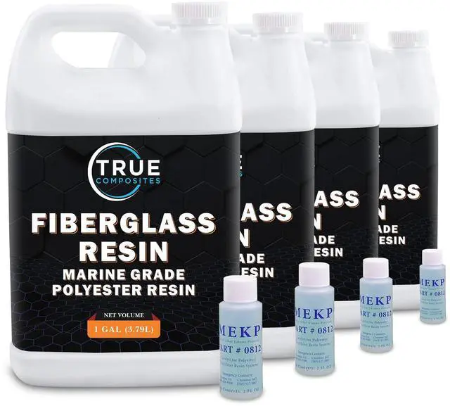 Main image of Fiberglass Polyester Resin Kit, 4 Gallon | Includes MEKP hardener for boat, fiberglass & composite repair