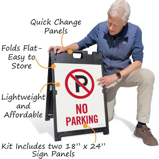 Alt view image 3 of 4 - 24 x 18 inch No Parking Two-Sided BabyBoss A-Frame Sign Kit, Plastic, Black, Red and White (1 A-Frame + 2 Sign Panels)