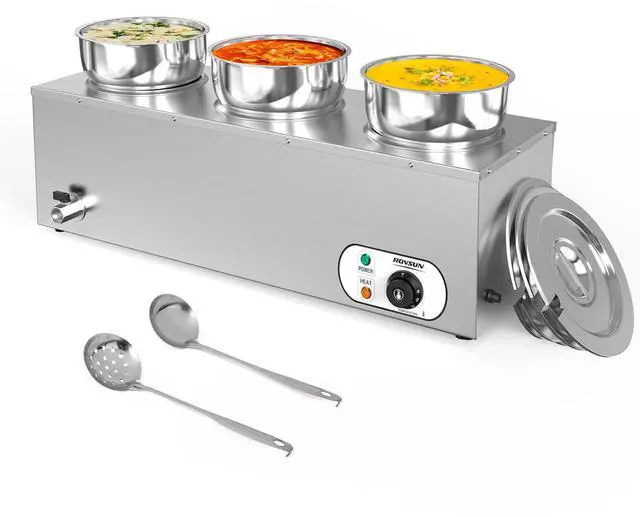 Main image of Electric Soup Warmer, 22QT Commercial Food Warmer Steam Table, Countertop Bain Marie with Three 7.4QT Pots, 86~185°F Adjustable Temperature, Lid and Tap for Buffet Restaurant 1200W