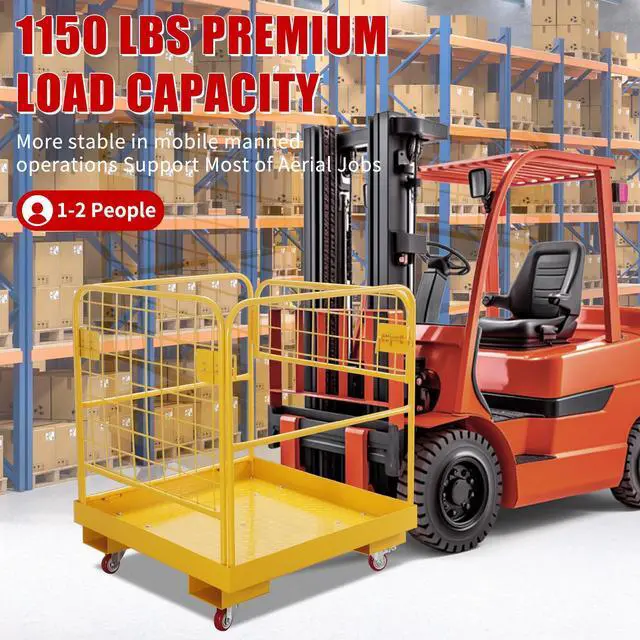 Alt view image 2 of 6 - Forklift Safety Cage 36"x36" inch Heavy Duty Forklift Man Basket 1150lbs Capacity Work Platform Provide Safety for Most Aerial Jobs