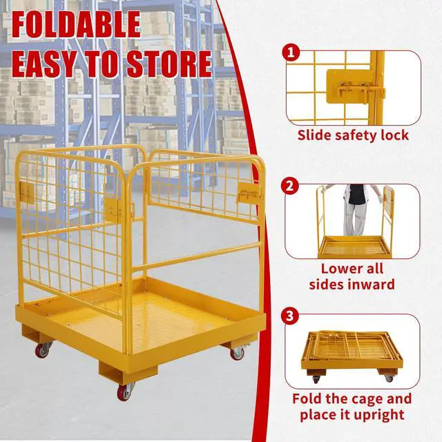 Alt view image 4 of 6 - Forklift Safety Cage 36"x36" inch Heavy Duty Forklift Man Basket 1150lbs Capacity Work Platform Provide Safety for Most Aerial Jobs