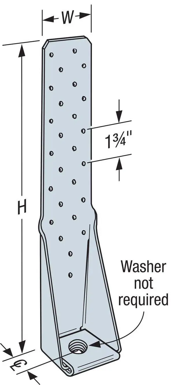 Alt view image 3 of 6 - HTT5 HTT Heavy Tension Tie - 16-in., for 5/8-in. Anchor, 11-Gauge Zinc-Galvanized Steel Build, Four-Ply Formed Seat to Reduce Deflection (Pack of 10)