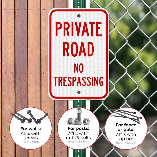 Alt view image 2 of 6 - Private Road No Trespassing Sign, (SI-65099) | 12x18 3M EGP Reflective Stand Set w/Post & Iron Base USA Made