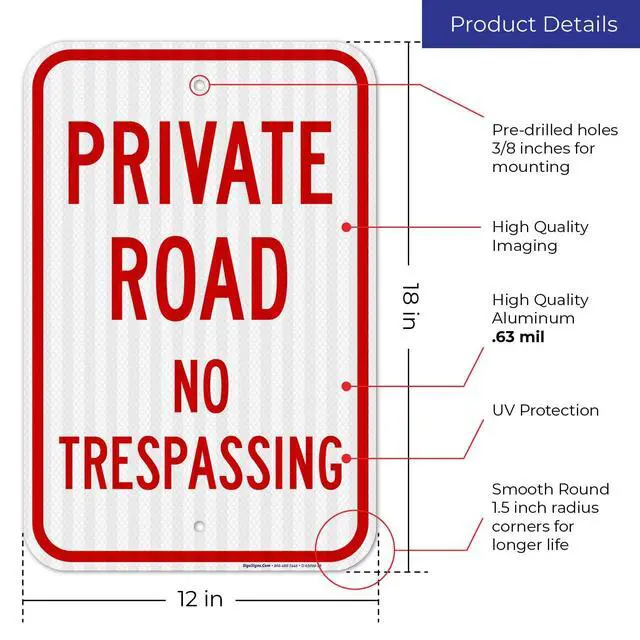 Alt view image 3 of 6 - Private Road No Trespassing Sign, (SI-65099) | 12x18 3M EGP Reflective Stand Set w/Post & Iron Base USA Made