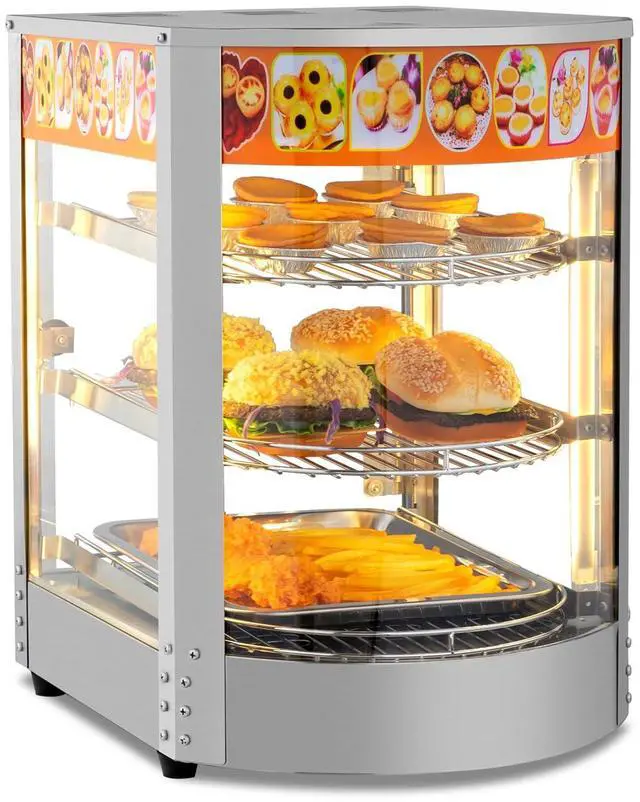 Main image of Food Warmer - Commercial Countertop Electric Pretzel Warmer with Removable Shelves LED Lighting Glass Door for Restaurant Buffet - 3 Tiers (800W)