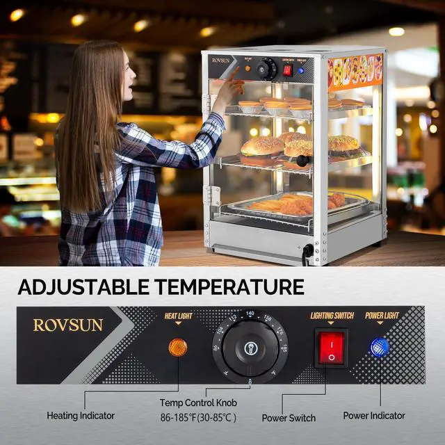 Alt view image 2 of 6 - Food Warmer - Commercial Countertop Electric Pretzel Warmer with Removable Shelves LED Lighting Glass Door for Restaurant Buffet - 3 Tiers (800W)