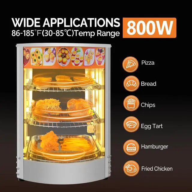 Alt view image 3 of 6 - Food Warmer - Commercial Countertop Electric Pretzel Warmer with Removable Shelves LED Lighting Glass Door for Restaurant Buffet - 3 Tiers (800W)
