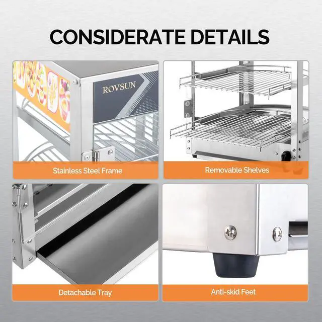 Alt view image 4 of 6 - Food Warmer - Commercial Countertop Electric Pretzel Warmer with Removable Shelves LED Lighting Glass Door for Restaurant Buffet - 3 Tiers (800W)