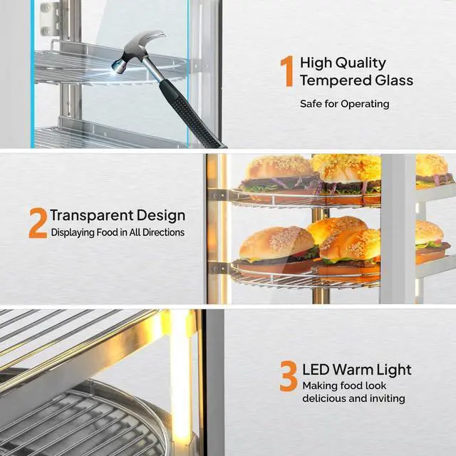Alt view image 5 of 6 - Food Warmer - Commercial Countertop Electric Pretzel Warmer with Removable Shelves LED Lighting Glass Door for Restaurant Buffet - 3 Tiers (800W)