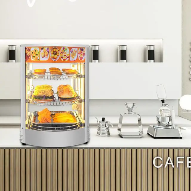 Alt view image 6 of 6 - Food Warmer - Commercial Countertop Electric Pretzel Warmer with Removable Shelves LED Lighting Glass Door for Restaurant Buffet - 3 Tiers (800W)