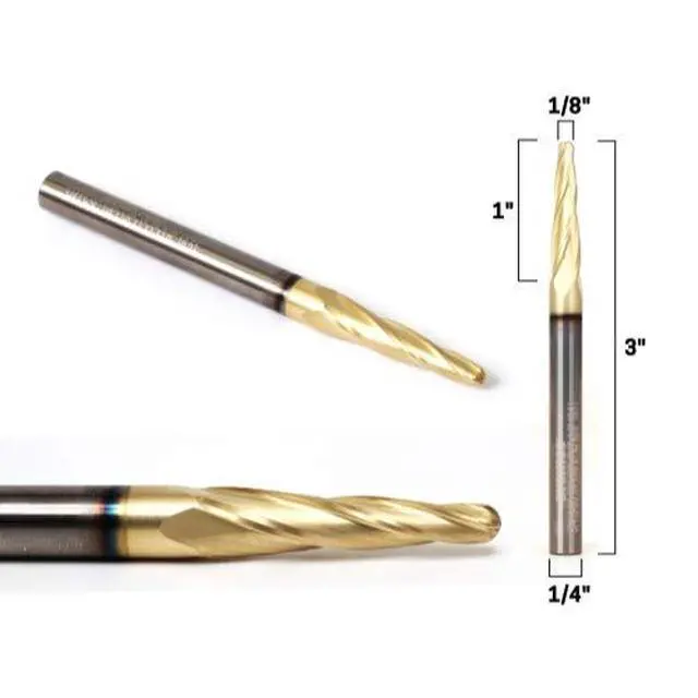 Alt view image 2 of 4 - Tapered Endmill Ball Nose Router Bits CNC Engraver Solid Carbide Spiral (10 Pack) 1/8-Inch 1/4-Inch Shank 37413-SC-10PK