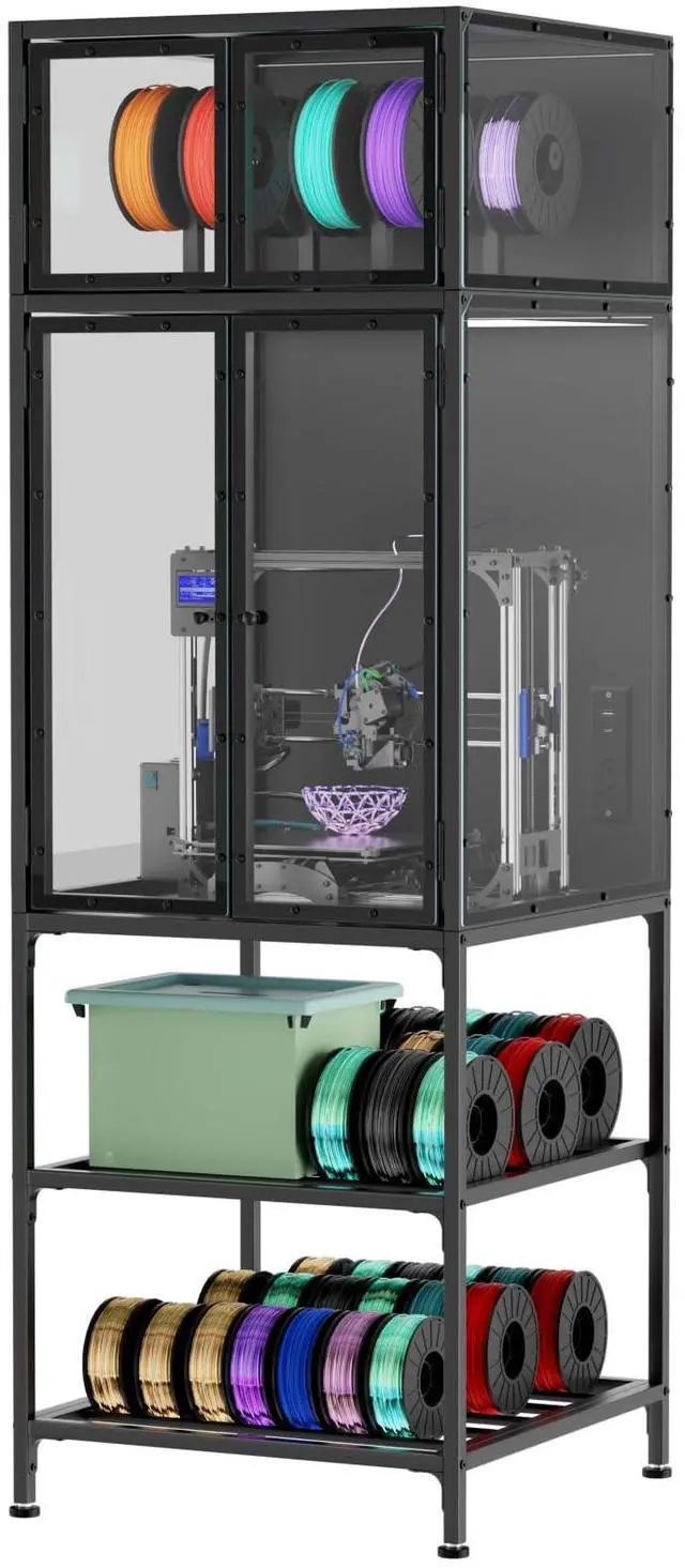Main image of 3D Printer Cabinet with Double Layer 3D Printer Filament Storage Rack, T-Shaped Filament Bar & Noise-Reducing, Dust-Proof Design, Suitable for Studio, Office Storage and Organization