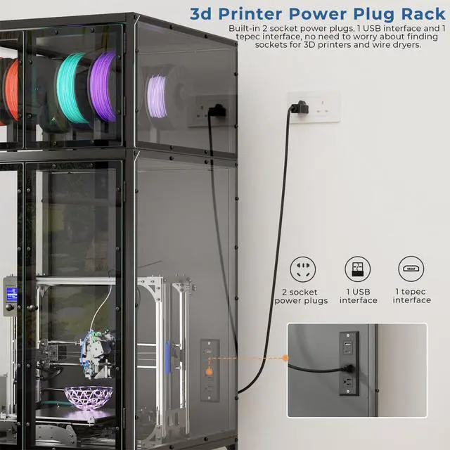 Alt view image 3 of 6 - 3D Printer Cabinet with Double Layer 3D Printer Filament Storage Rack, T-Shaped Filament Bar & Noise-Reducing, Dust-Proof Design, Suitable for Studio, Office Storage and Organization