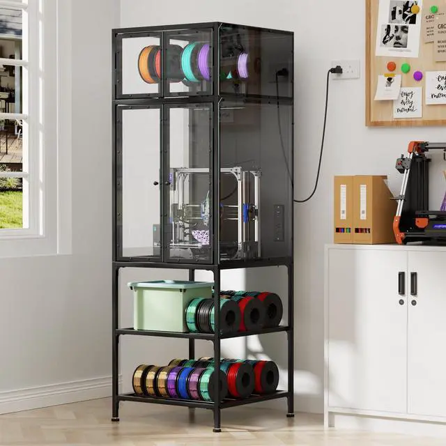 Alt view image 6 of 6 - 3D Printer Cabinet with Double Layer 3D Printer Filament Storage Rack, T-Shaped Filament Bar & Noise-Reducing, Dust-Proof Design, Suitable for Studio, Office Storage and Organization